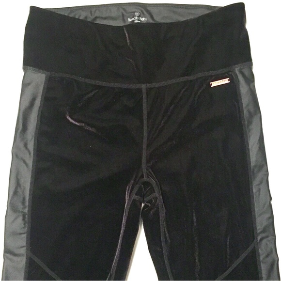 Sweaty Betty Legging Black Velvet Fashion Velour High Rise Pant Tuxedo Pull On M - Picture 7 of 16